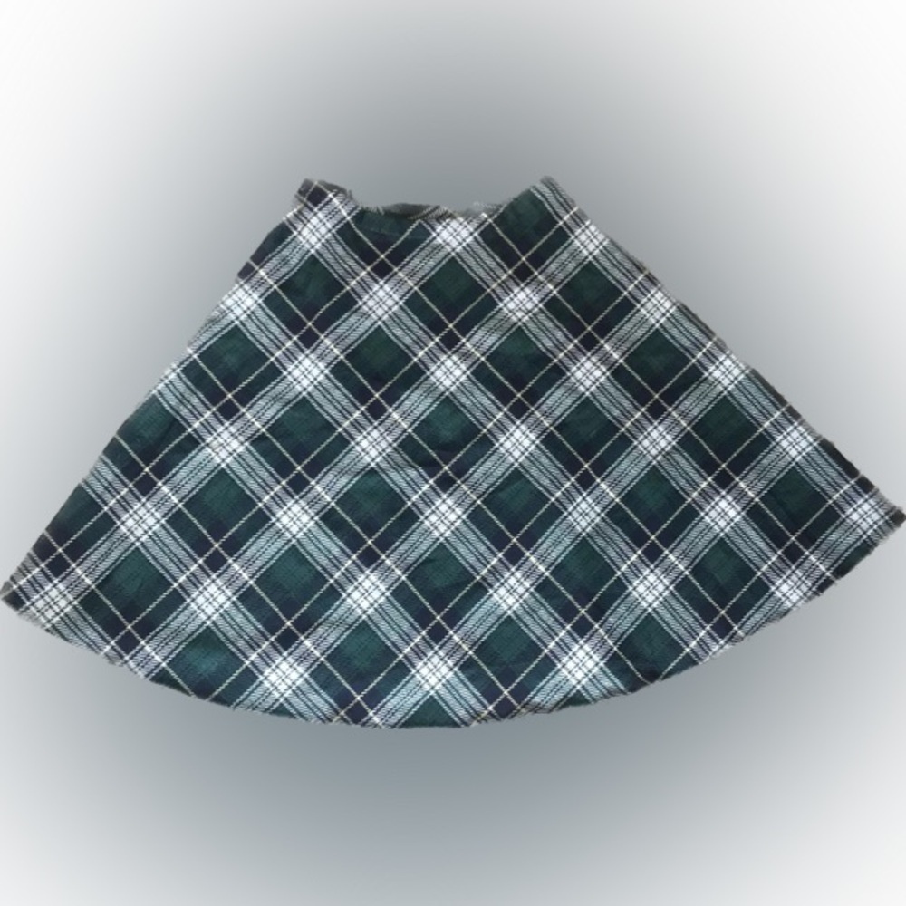 Vintage 70s Green Plaid Midi Pleated Skirt size M